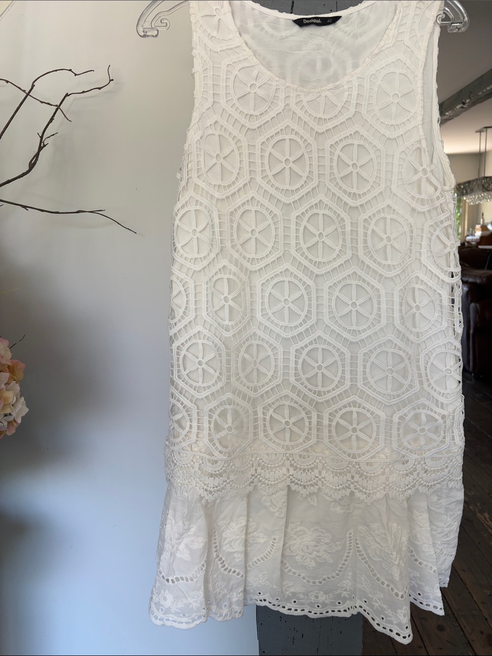 Desigual White Crochet Lace Sleeveless Dress